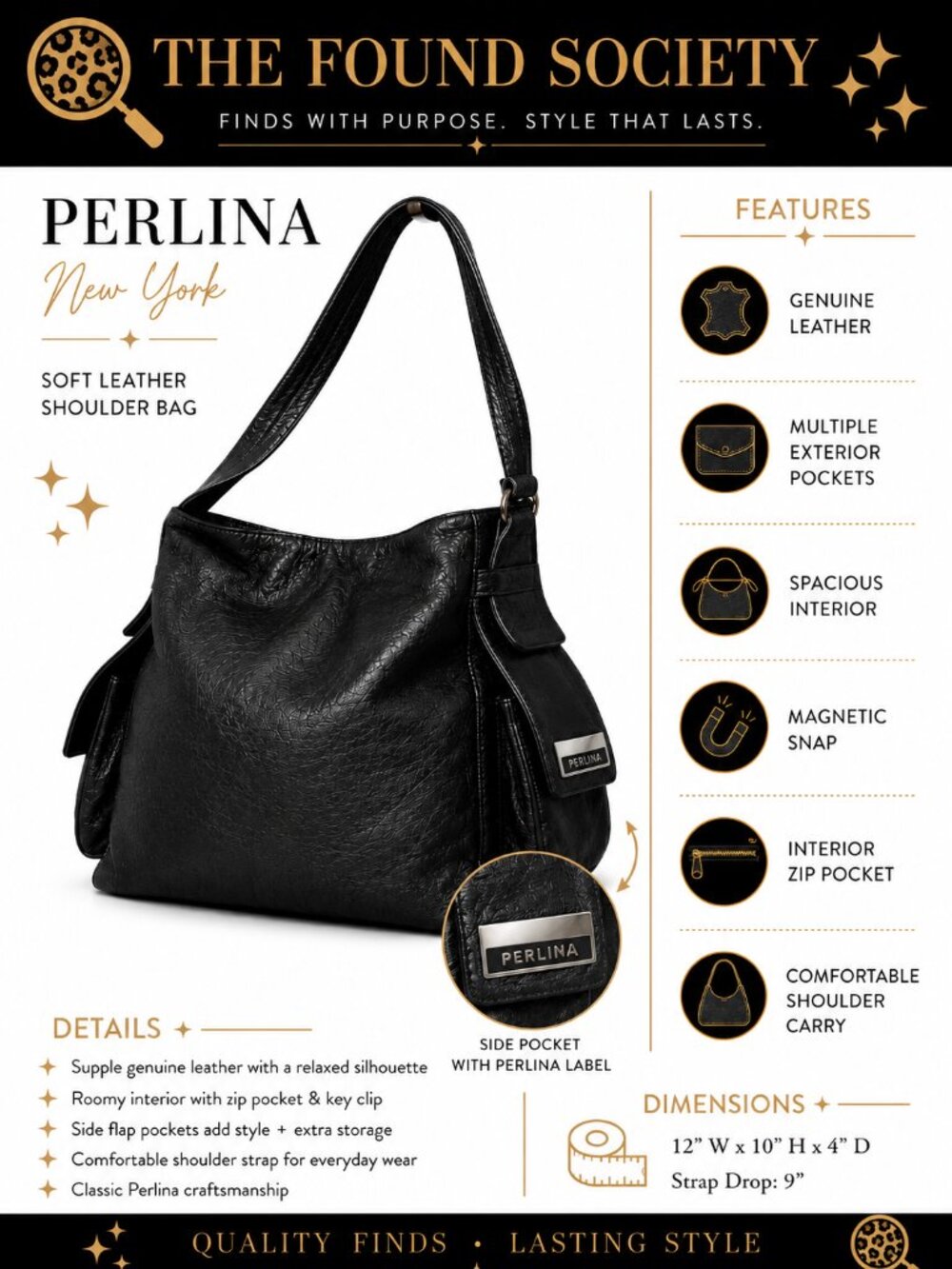 Perlina New York Genuine Leather Shoulder Bag